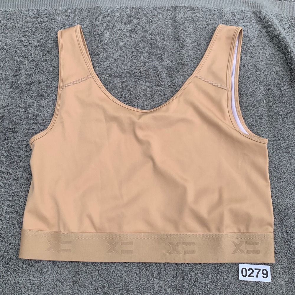 TomboyX Beige Compression Top Scoop Neck Logo Band Recycled Nylon Size Large
